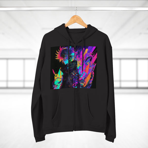 Neon Cyberpunk City Unisex Hooded Zip Sweatshirt
