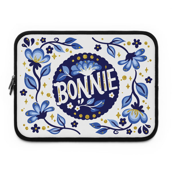 Bonnie Floral Laptop Sleeve — Blue Decorative Personalized Tech Case
