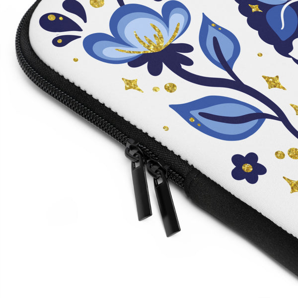 Bonnie Floral Laptop Sleeve — Blue Decorative Personalized Tech Case
