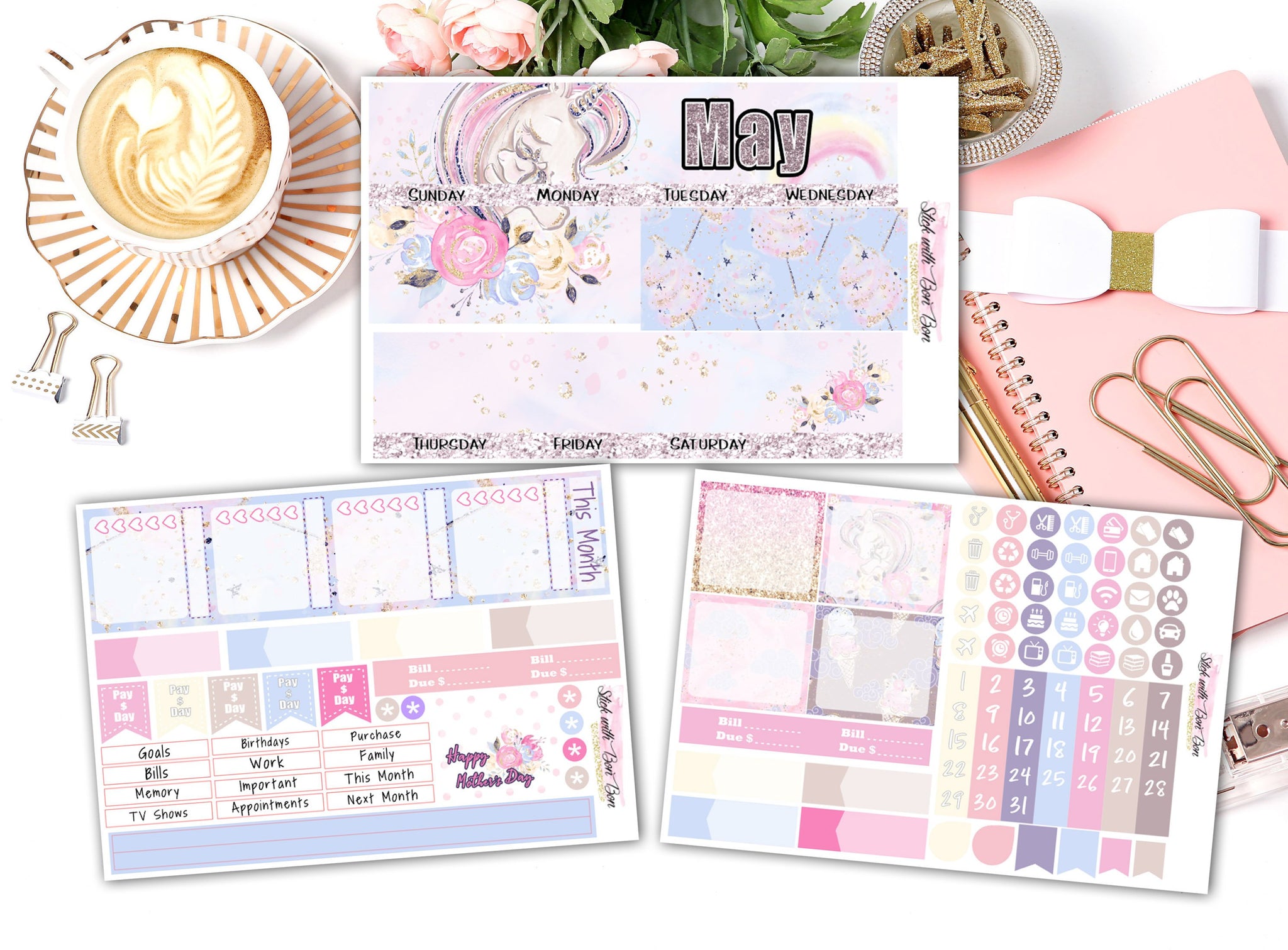 Unicorn Love - Monthly View Stickers
